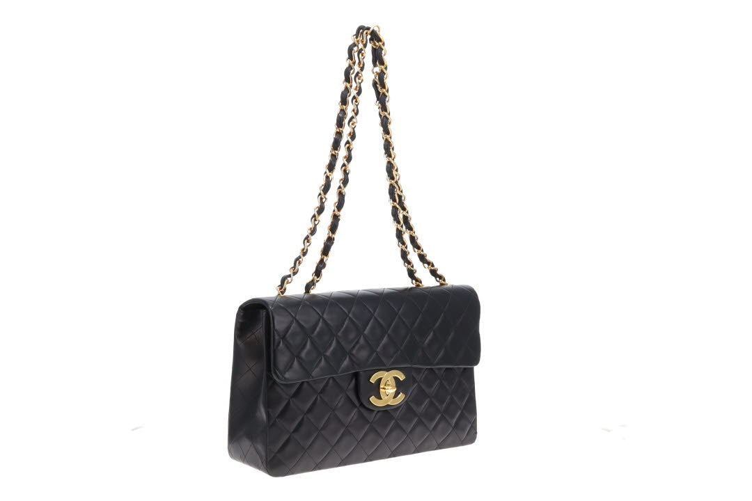 Chanel Black Vintage Lambskin Maxi Single Flap 1991/94