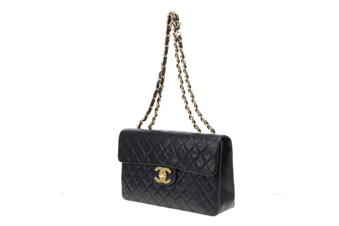 Chanel Black Vintage Lambskin Maxi Single Flap 1991/94