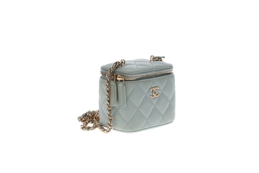 Chanel Vanity Mini Duck Egg Blue Caviar CC Chain Detail 2021