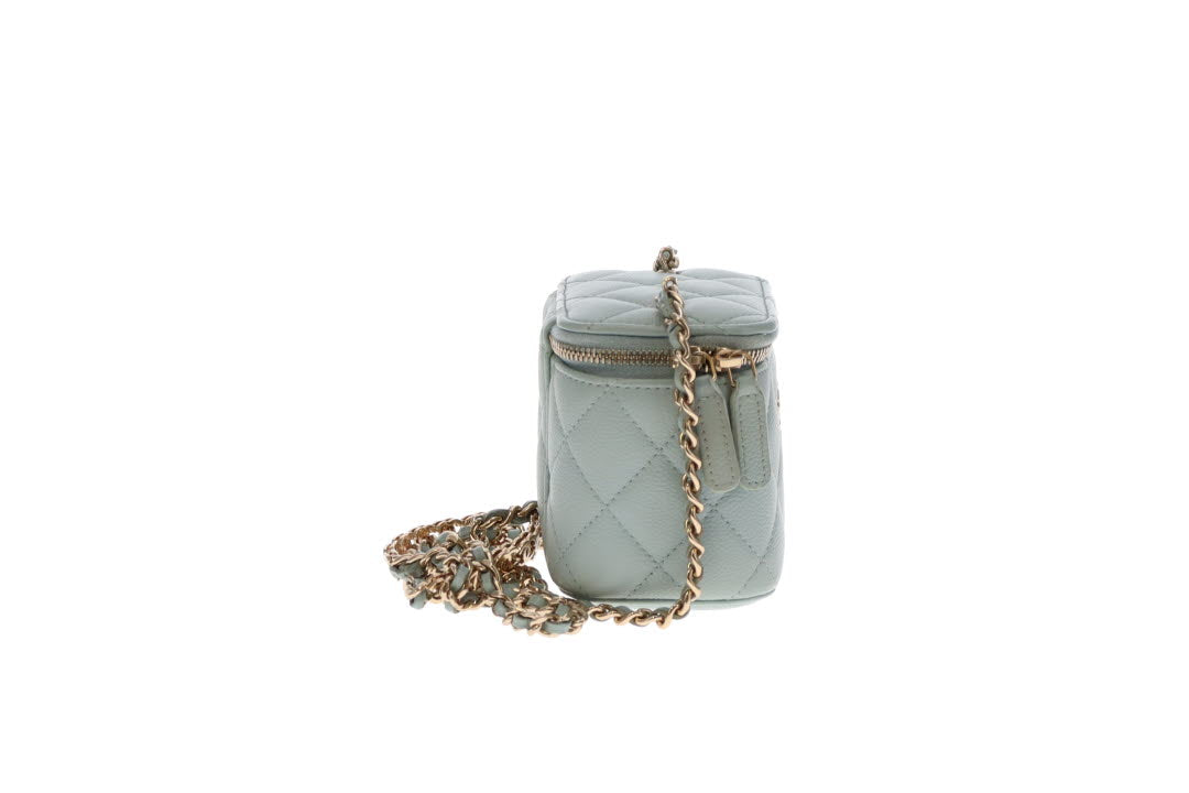 Chanel Vanity Mini Duck Egg Blue Caviar CC Chain Detail 2021