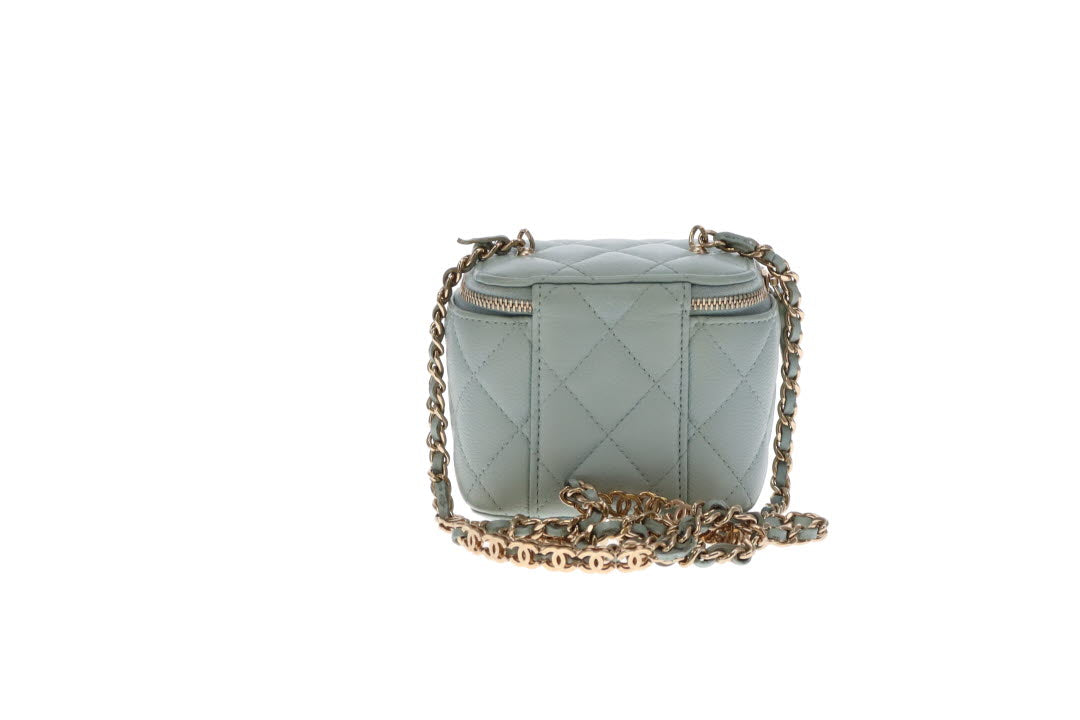 Chanel Vanity Mini Duck Egg Blue Caviar CC Chain Detail 2021
