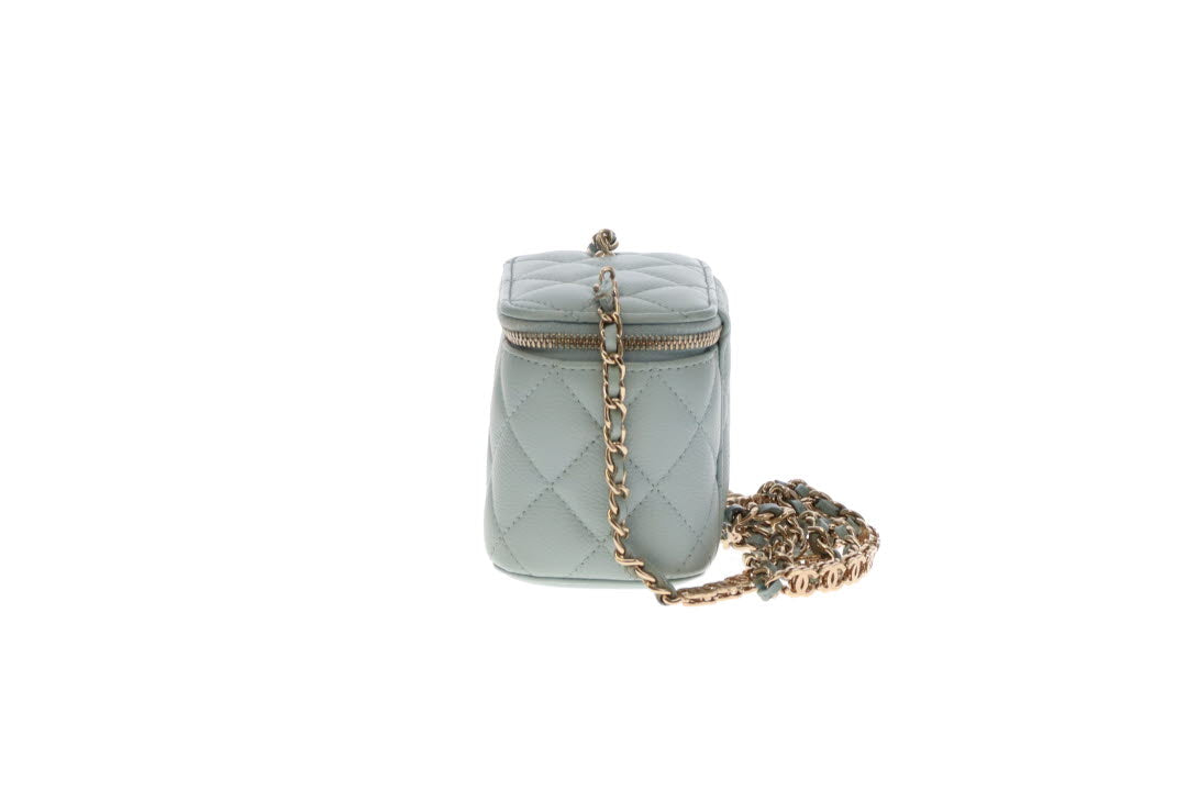 Chanel Vanity Mini Duck Egg Blue Caviar CC Chain Detail 2021