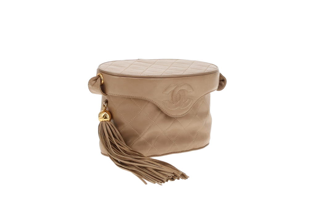 Chanel Tassel Vanity Bag Beige Quilted Lambskin Vintage