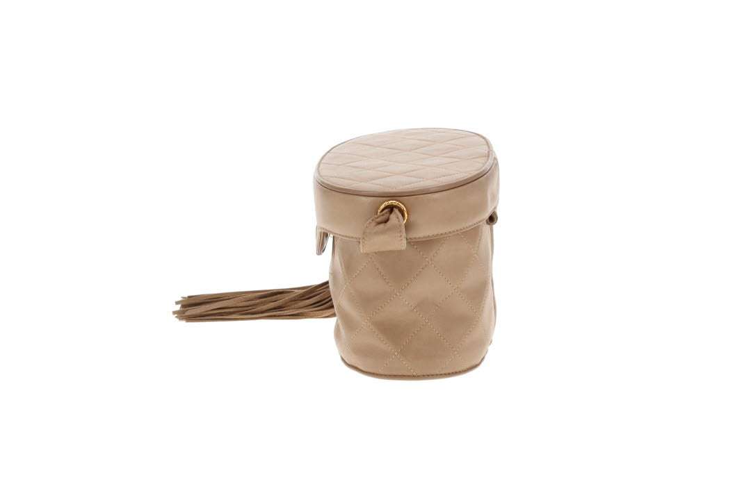 Chanel Tassel Vanity Bag Beige Quilted Lambskin Vintage