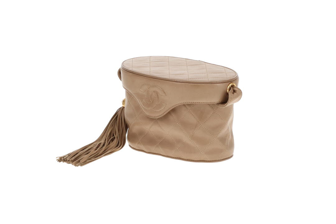 Chanel Tassel Vanity Bag Beige Quilted Lambskin Vintage