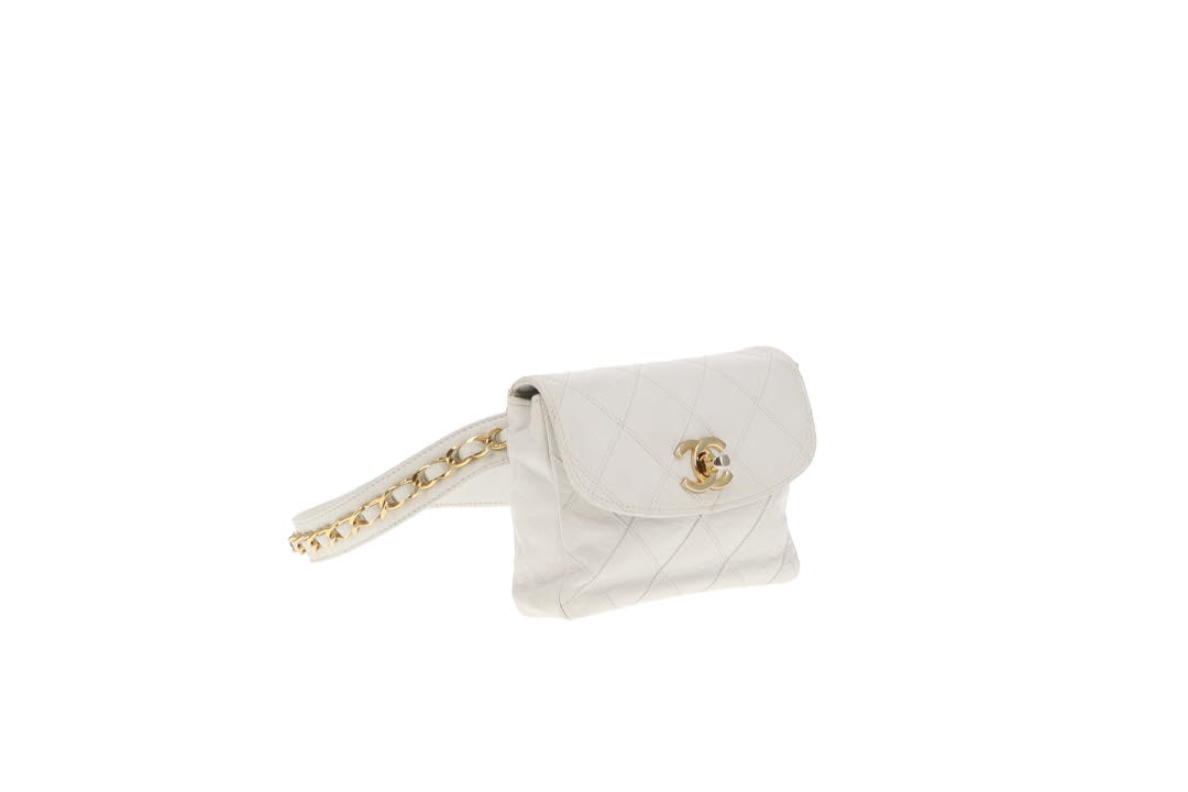 Chanel White Cross Stitch Vintage Waist Bag