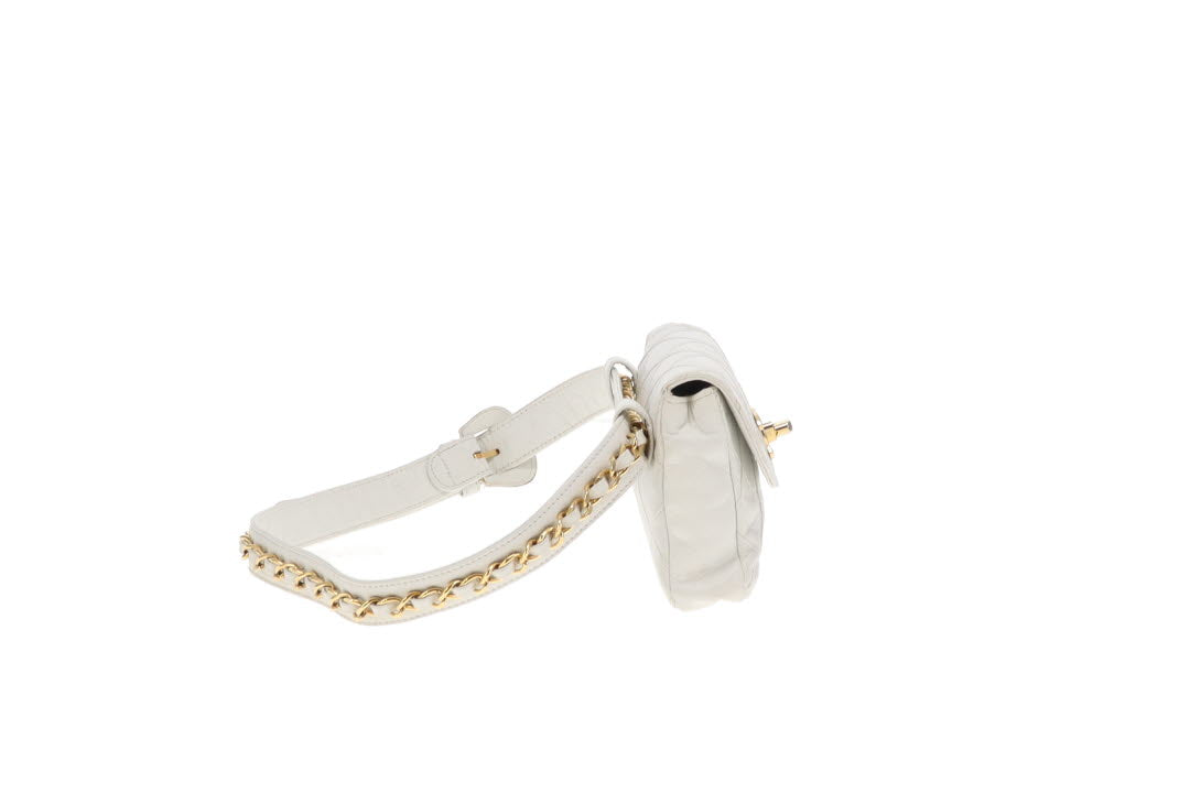 Chanel White Cross Stitch Vintage Waist Bag