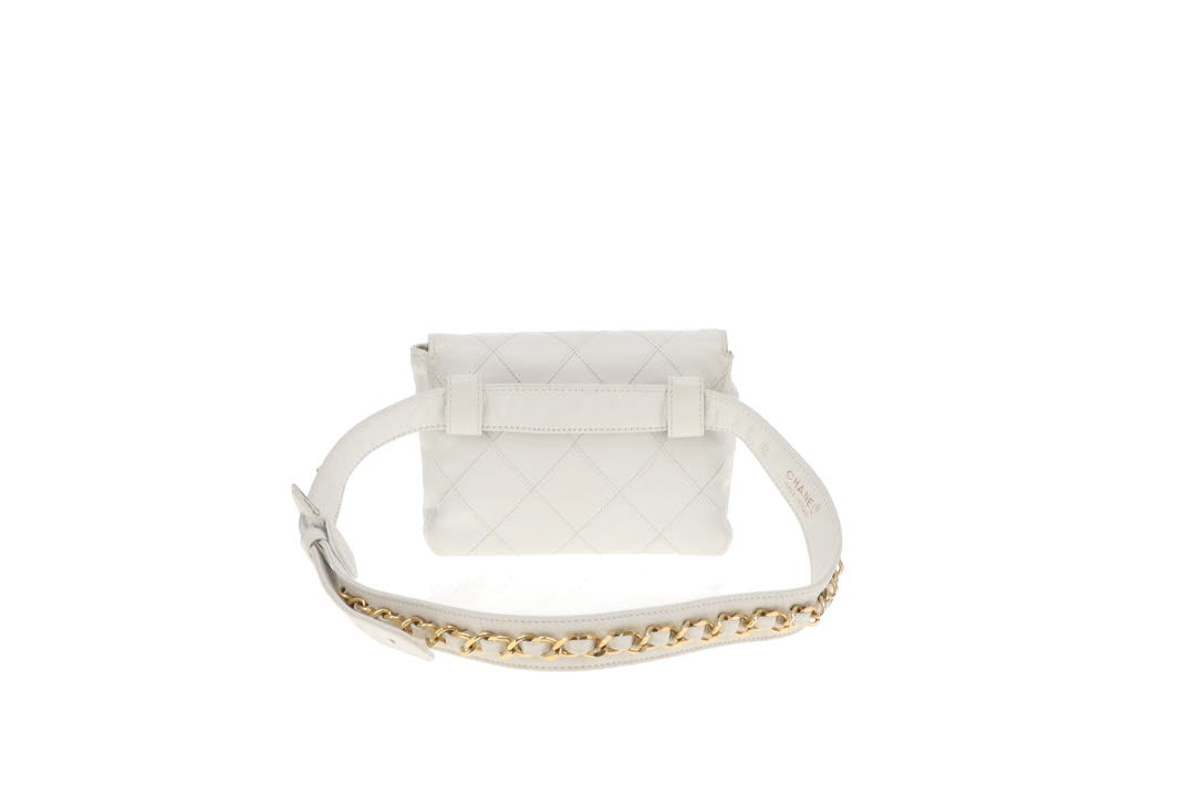 Chanel White Cross Stitch Vintage Waist Bag