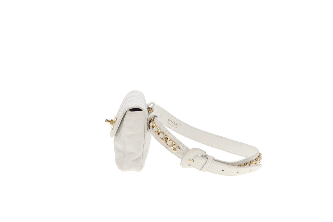 Chanel White Cross Stitch Vintage Waist Bag