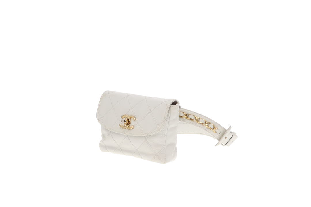 Chanel White Cross Stitch Vintage Waist Bag