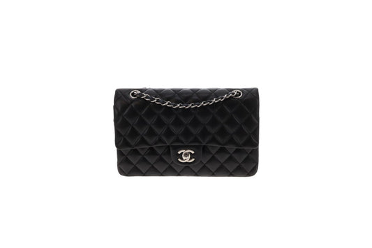 Chanel Classic Double Flap Lambskin Black Vintage With Silver Hardware 2008/09