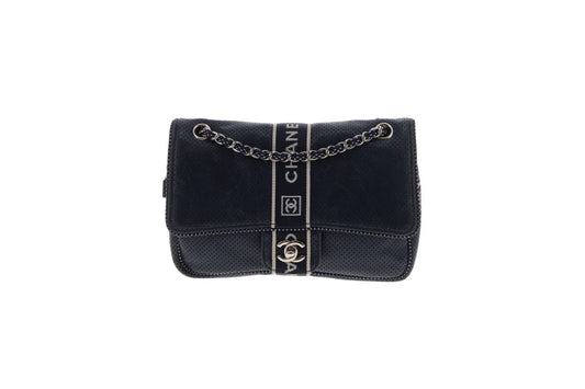 Chanel Sport Ligne Flap Bag Navy Blue Perforated Leather 2004/05