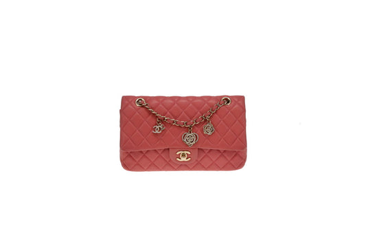 Chanel Classic Single Flap Medium Valentine Charms Pink Lambskin GHW