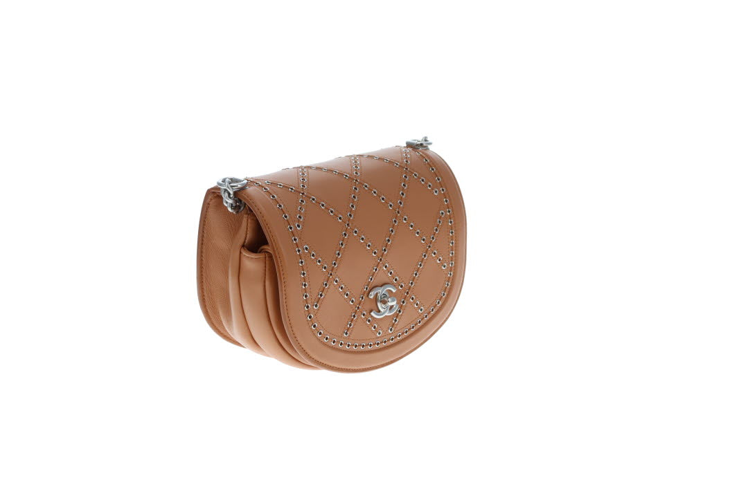 Chanel Coco Eyelets Saddle Bag Tan 2018