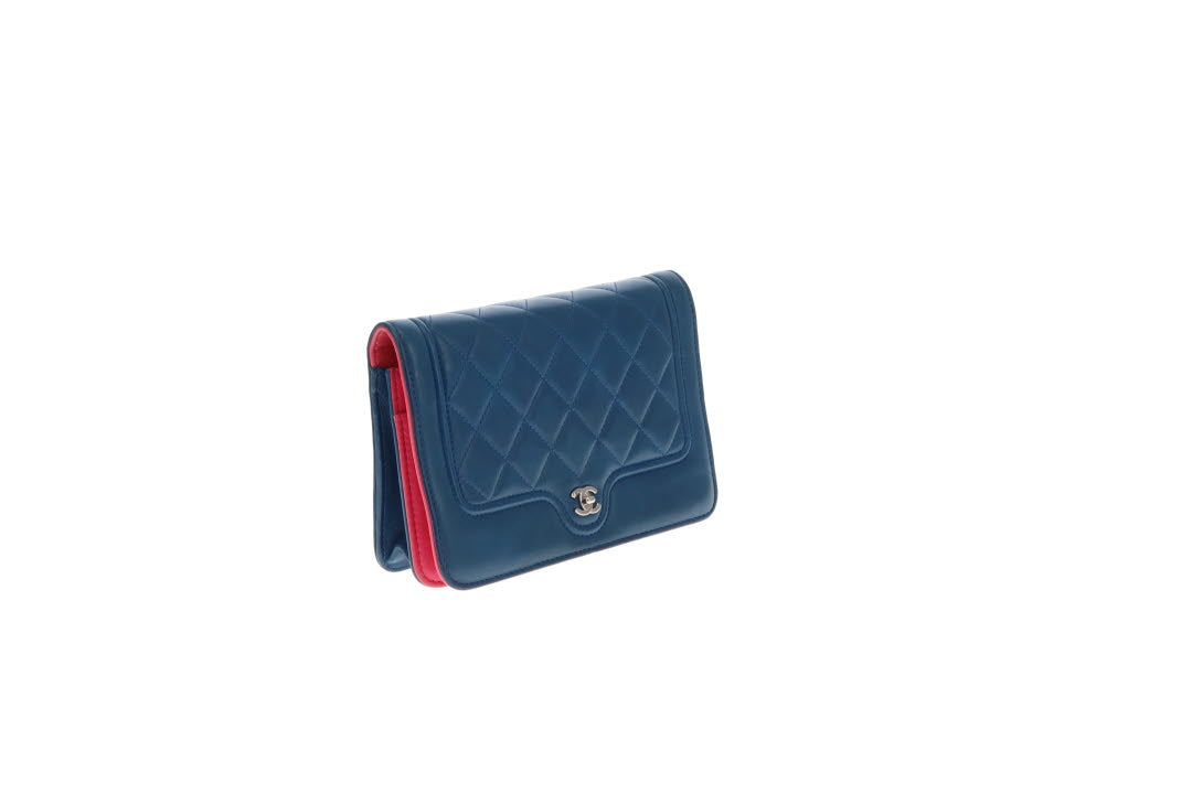 Chanel Wallet On Chain Navy Quilted Lambskin with Pink Interior 2016/17