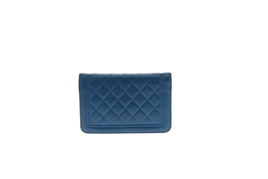 Chanel Wallet On Chain Navy Quilted Lambskin with Pink Interior 2016/17