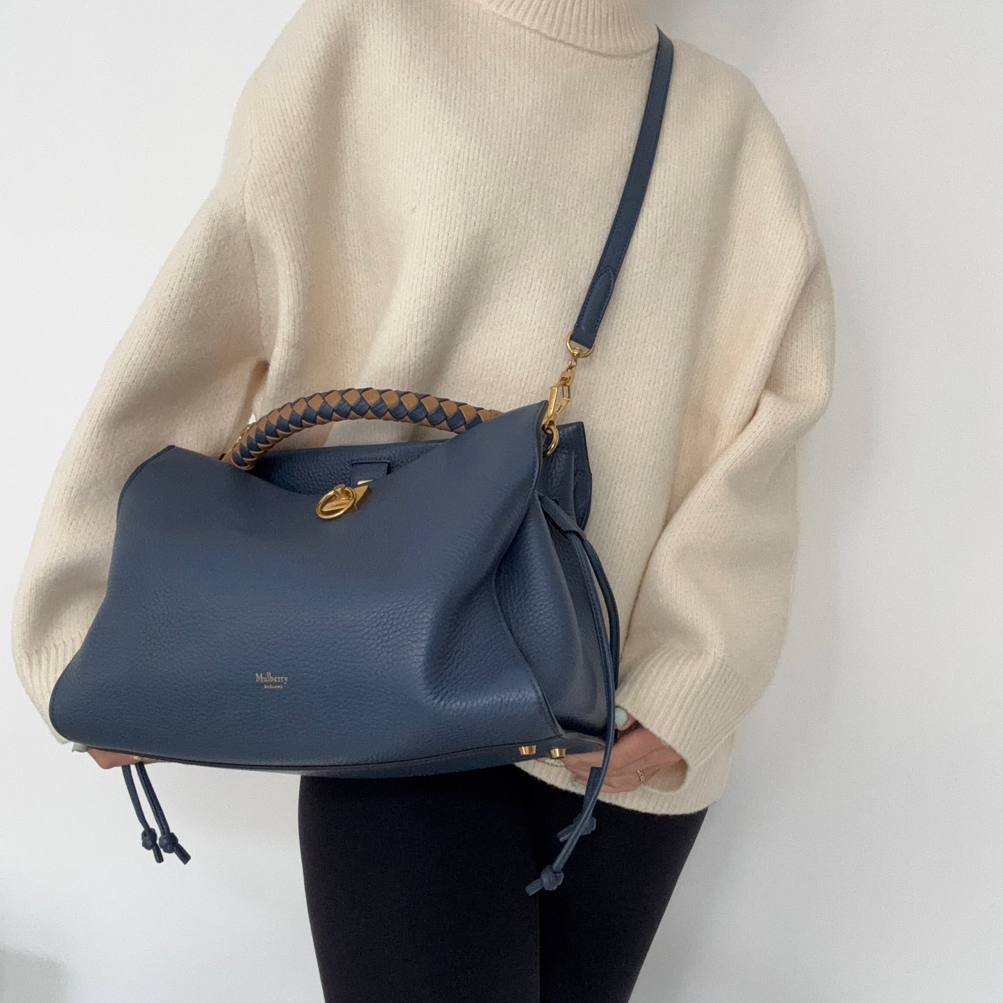 Mulberry Iris Large Heavy Grain Leather Steel Blue with Apricot Handle