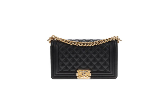 Chanel Medium Boy Bag In Black Caviar Leather GH 2019