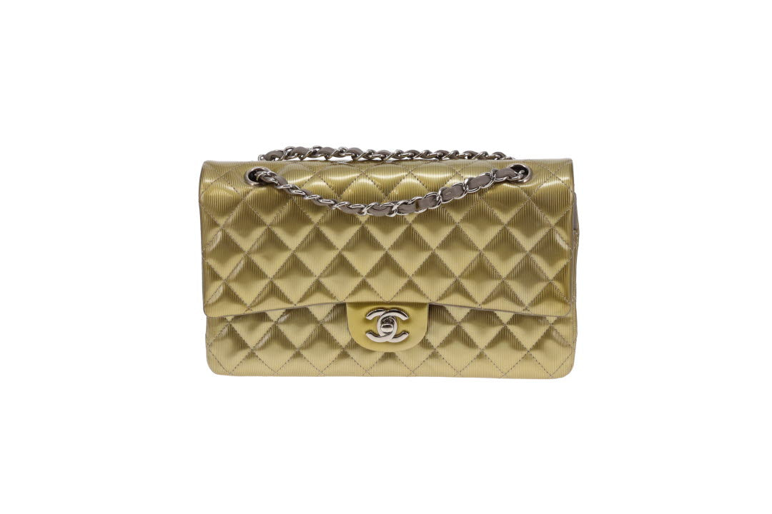 Chanel Classic Double Flap Bag Seasonal Gold Patent Leather SHW 2012