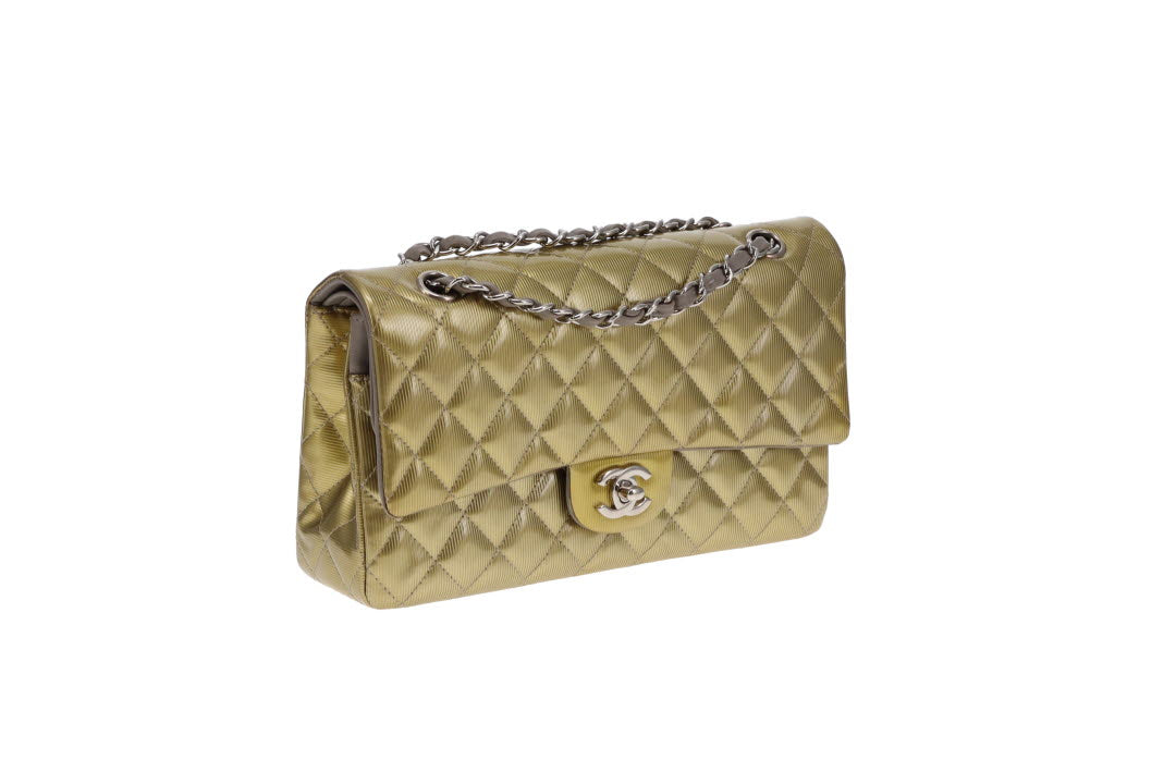 Chanel Classic Double Flap Bag Seasonal Gold Patent Leather SHW 2012