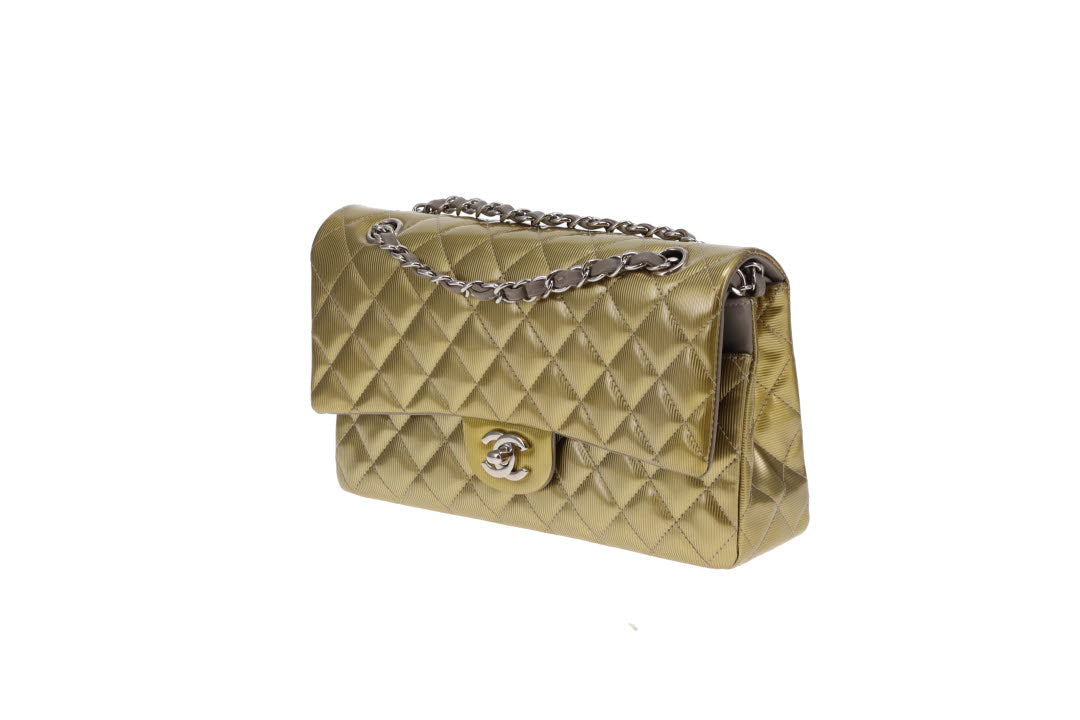 Chanel Classic Double Flap Bag Seasonal Gold Patent Leather SHW 2012