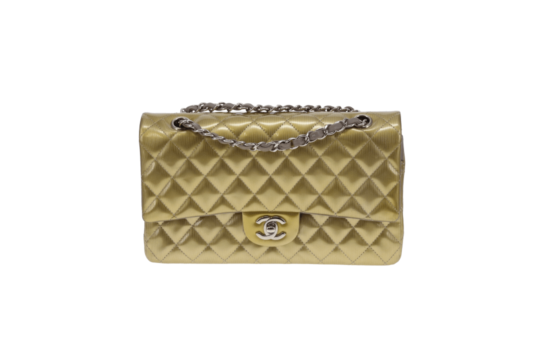 Chanel Classic Double Flap Bag Seasonal Gold Patent Leather SHW 2012
