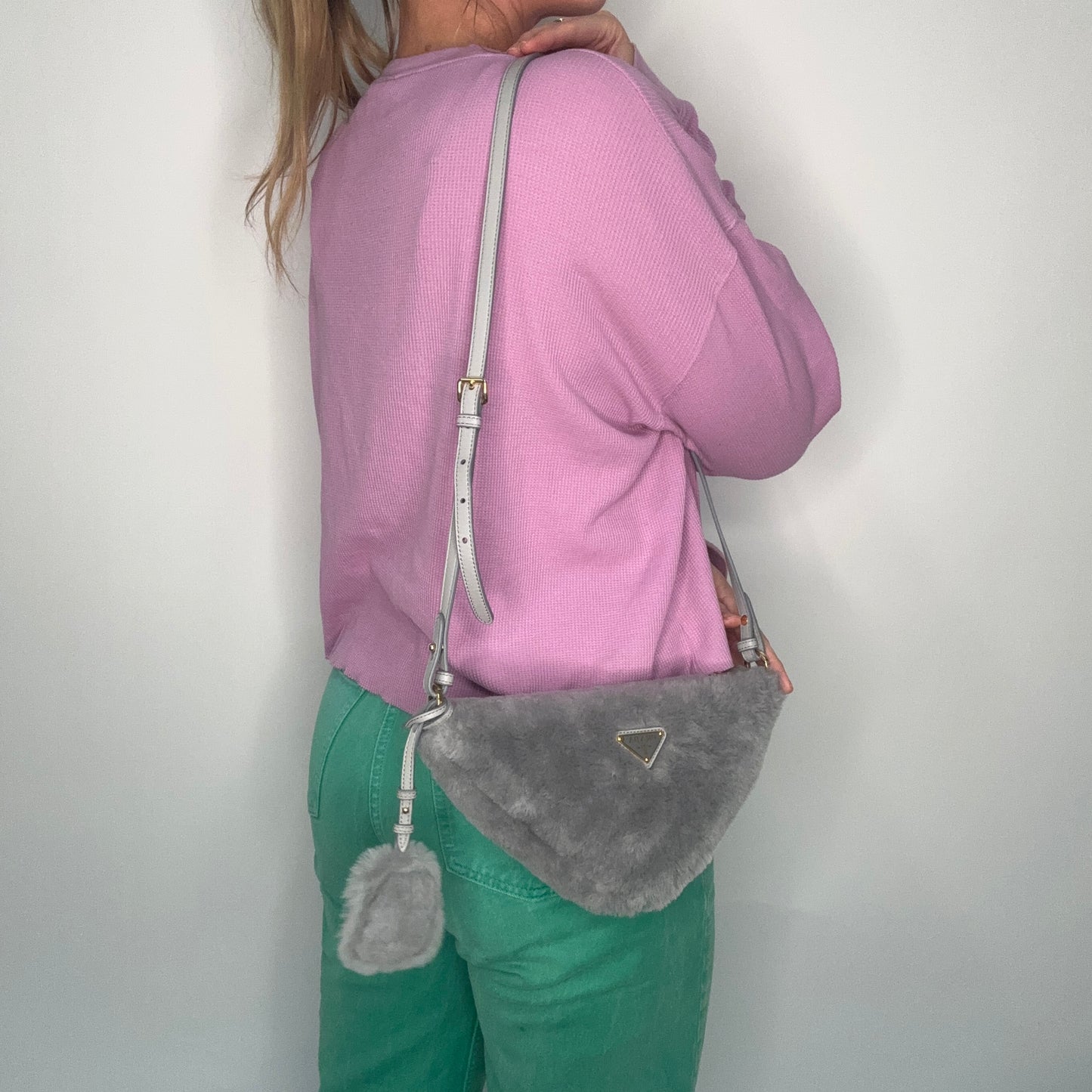 Prada Triangle Shearling Crossbody Bag