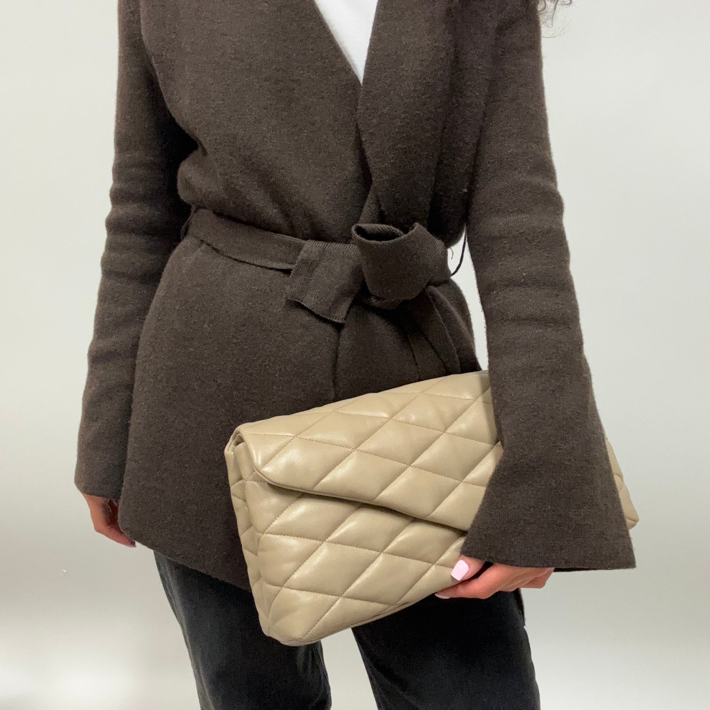 Saint Laurent Sade Oversized Clutch Beige Lambskin 2021