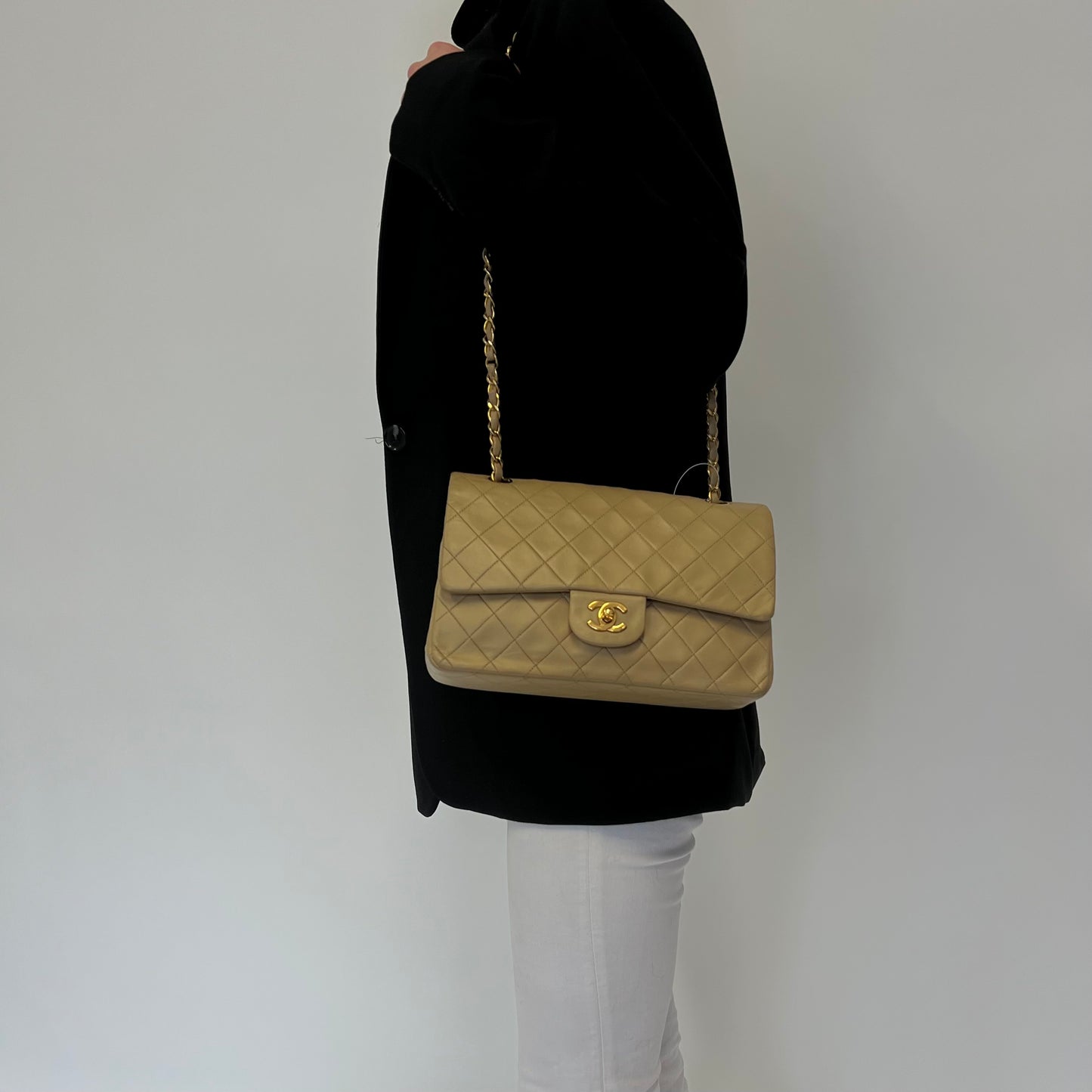 Chanel Vintage Beige Lambskin Medium Classic Flap (1991/94)