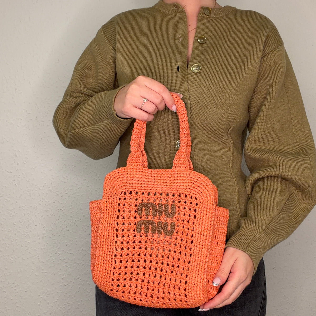 Miu Miu Raffia Tote Small Orange (missing long strap)