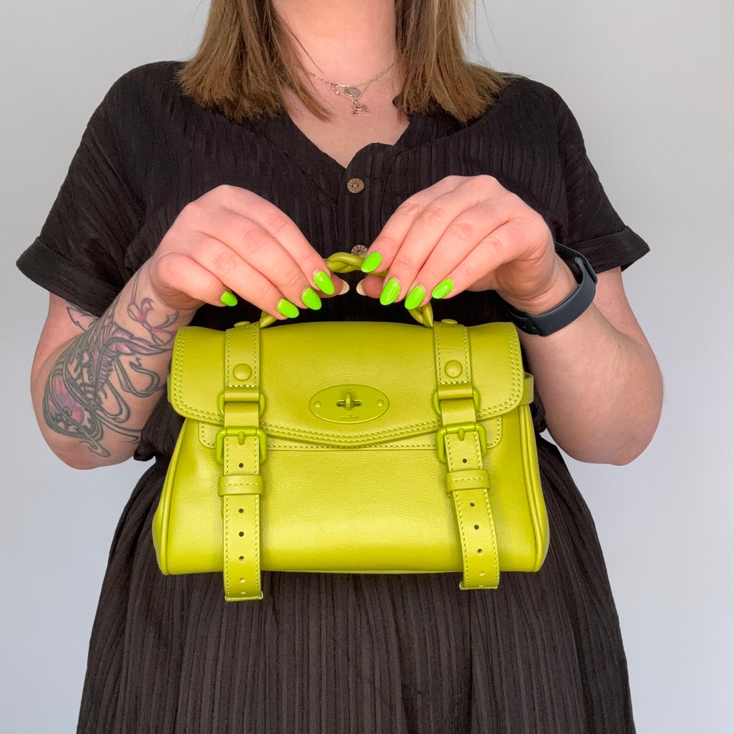 Mulberry Alexa Mini In Acid Green Micro Classic Grain