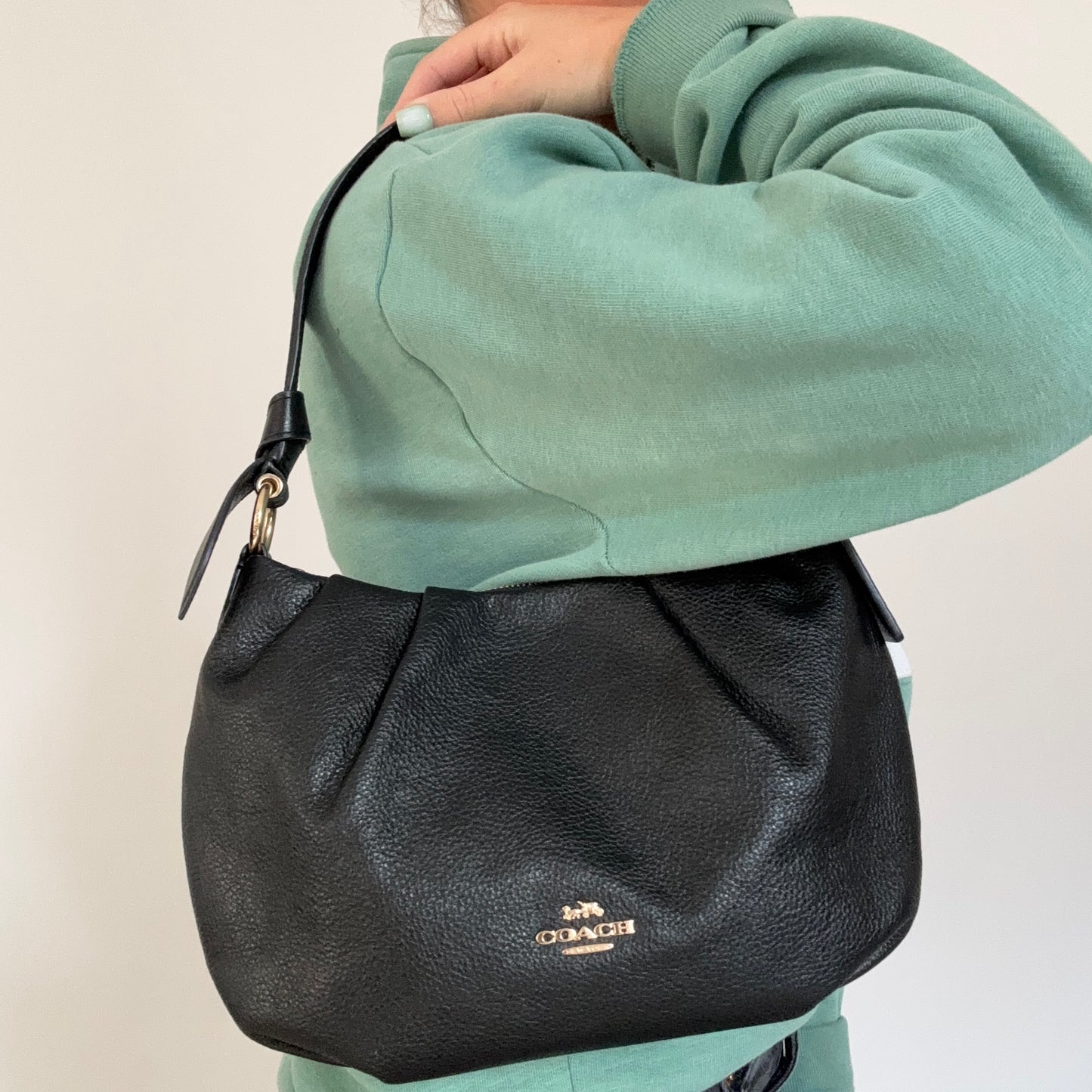 Coach Everly Shoulder Bag Black Pebbled Leather