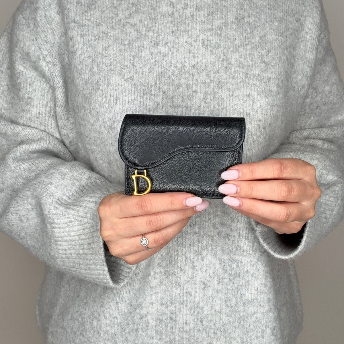 Dior Saddle Card Wallet Black With Gold Hardware