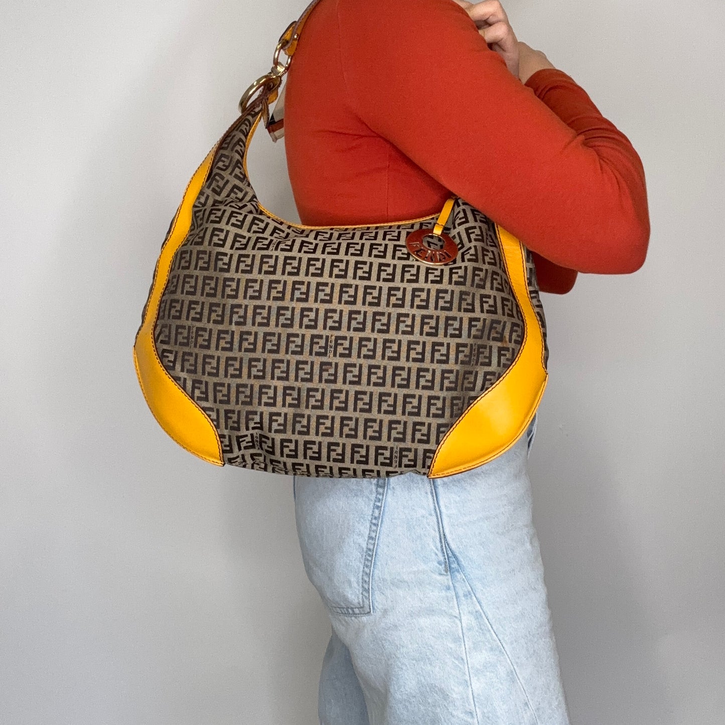 Fendi Chef Hobo In Zuchinno Monogram And Yellow Leather Vintage