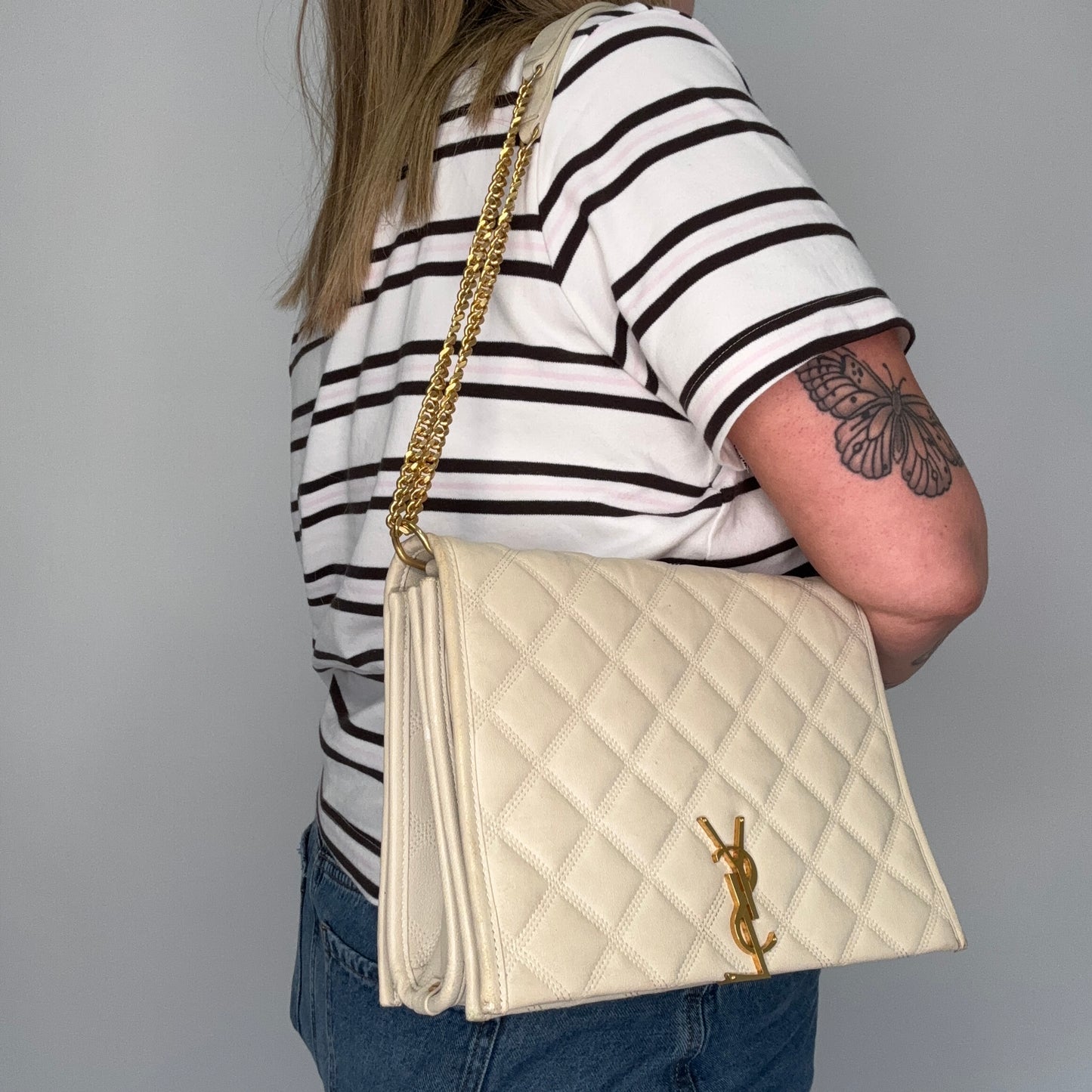 Saint Laurent Becky Quilted Leather Chain Bag In Beige