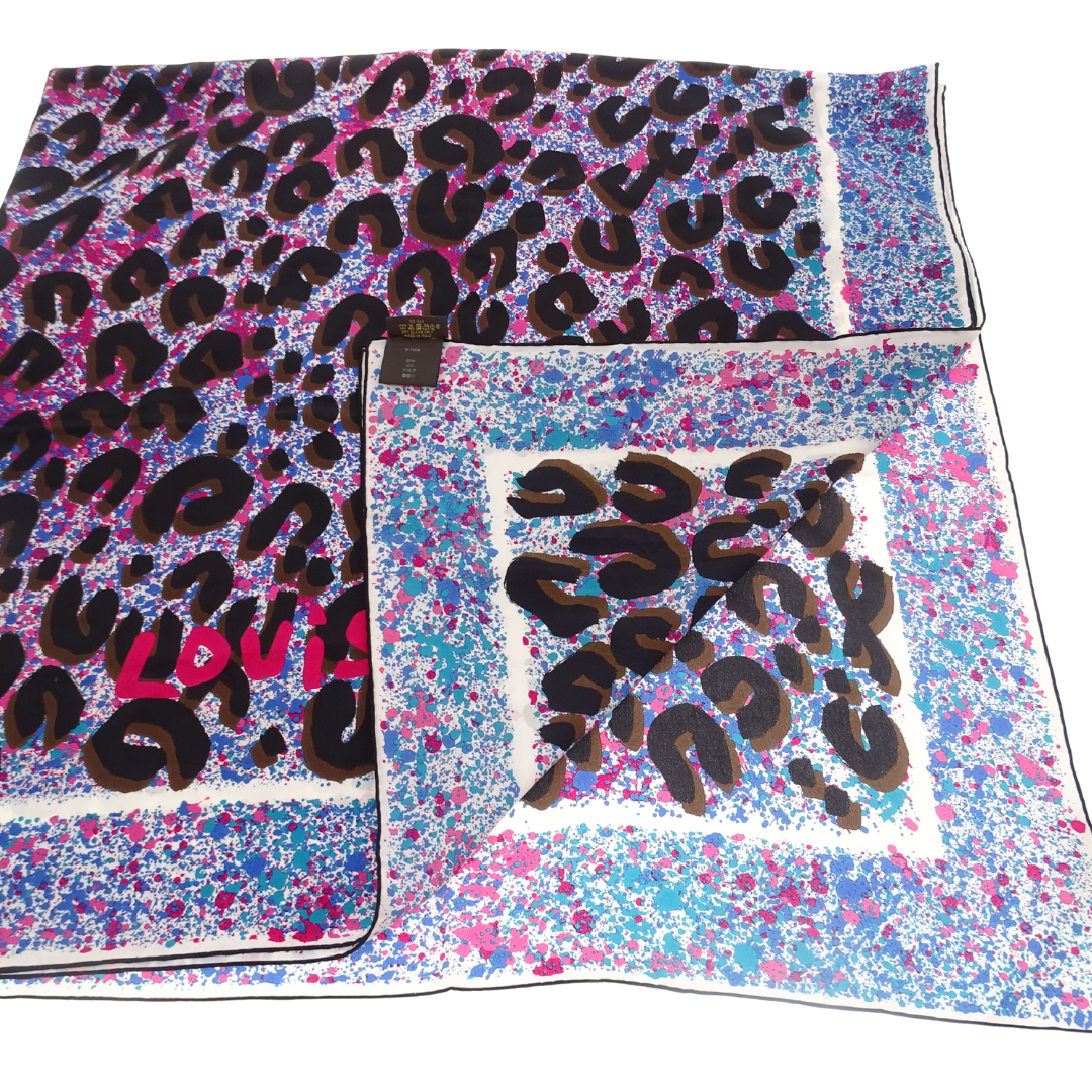 Louis Vuitton Large Silk Scarf Rare Stephen Sprouse Collection Leopard