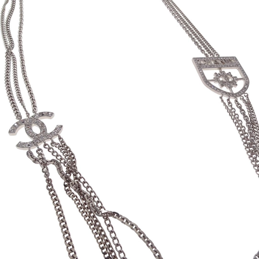 Chanel 2017 Multi-Chain CC Crest Shield Medallion Necklace  Silvertone 2017