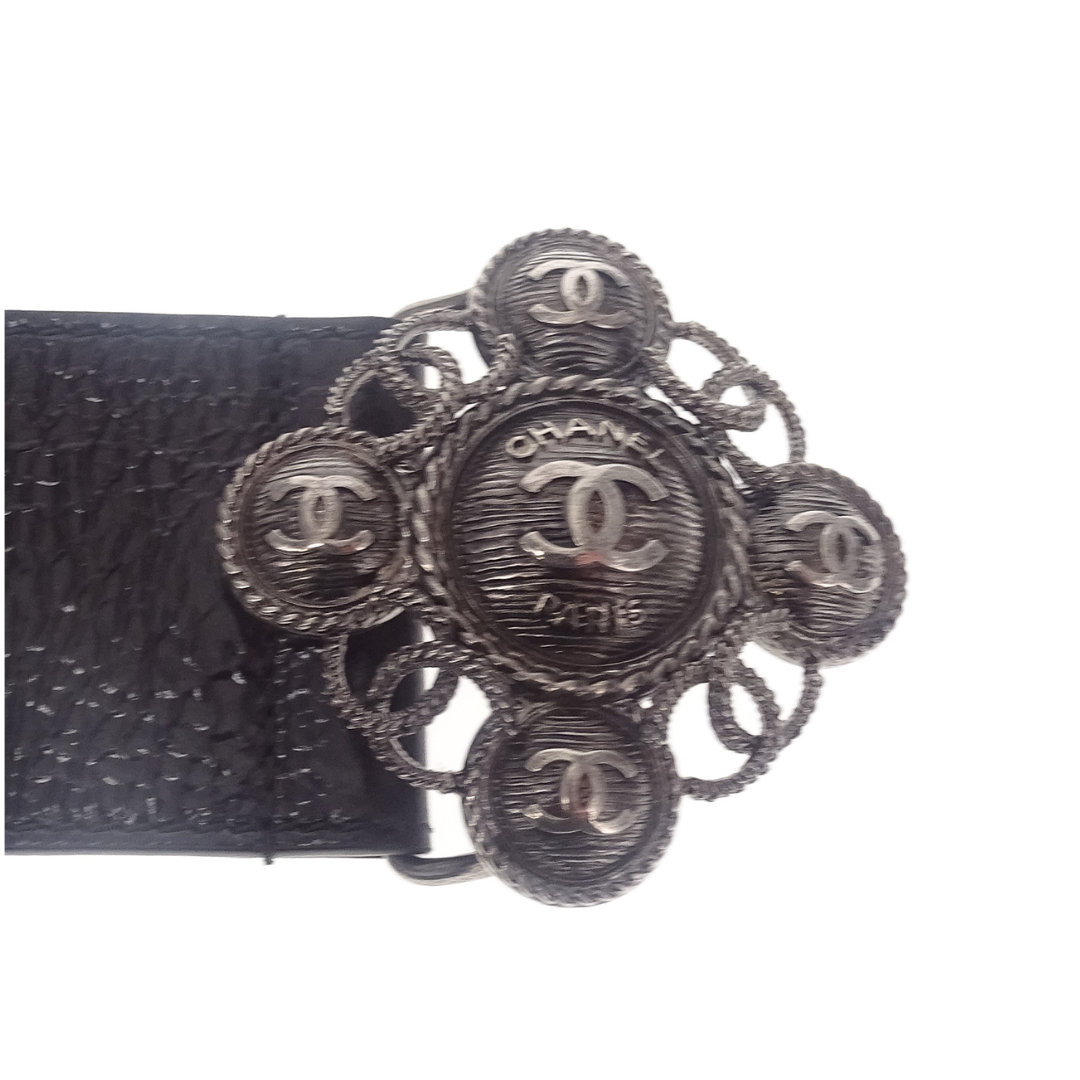Chanel Ornate Brooch Style Buckle Wide Black Belt 95/38