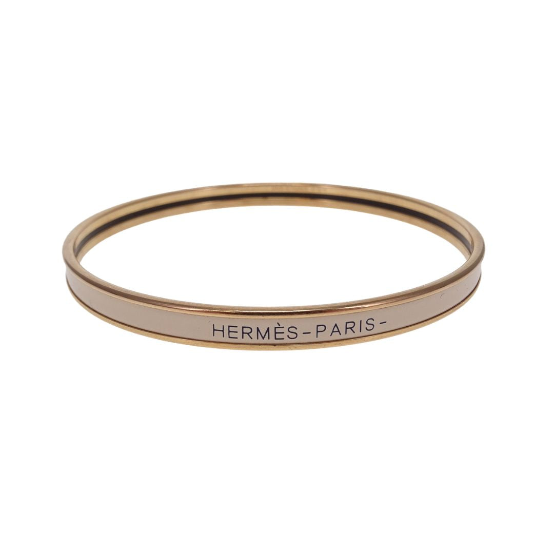 Hermes Uni Bangle In Gold And Creme Extra Narrow