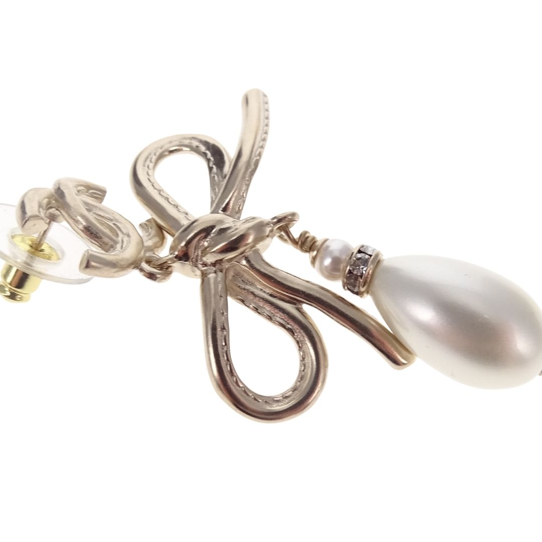 Chanel Dangle Earrings Pearl and Bow Goldtone 2022