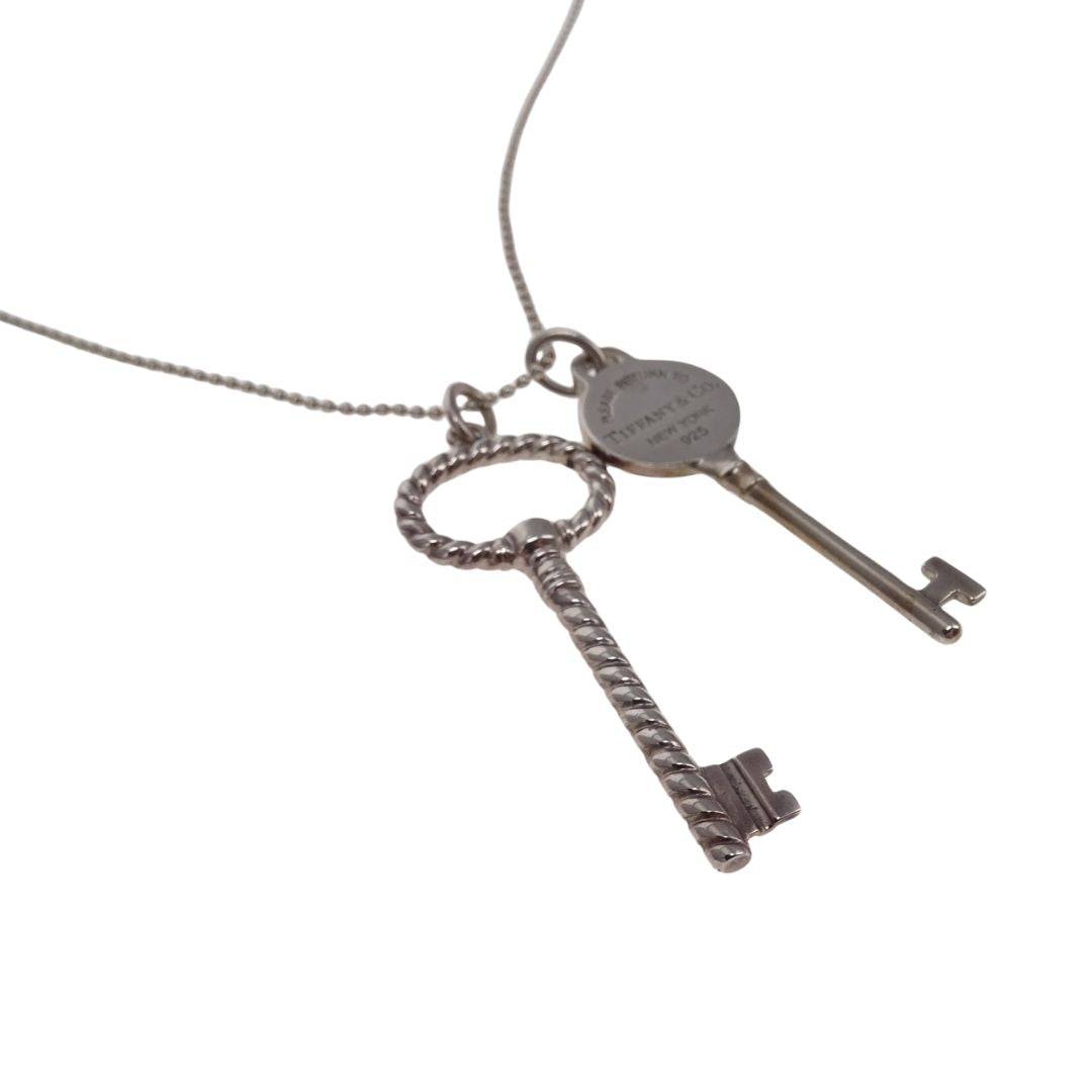 Tiffany & Co RTT Double Key Pendant on Beaded Chain Sterling Silver