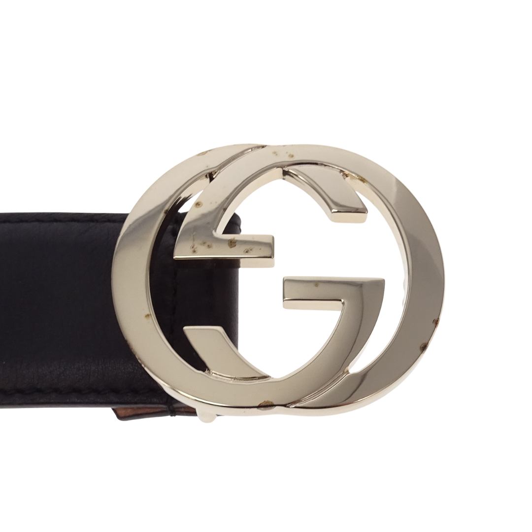 Gucci Interlocking G Gold Buckle Black Belt 80cm