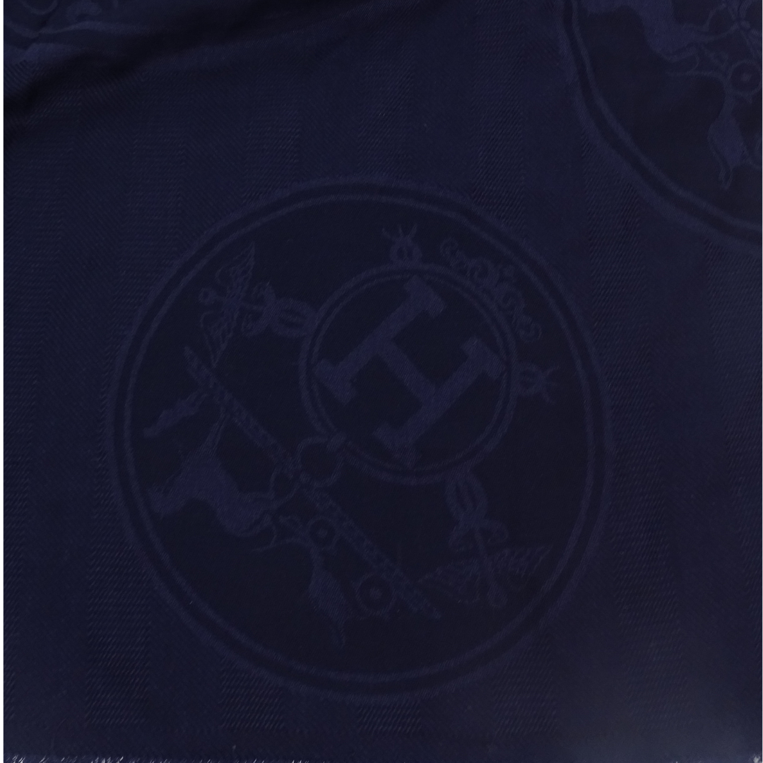 Hermes Cashmere & Silk Large Heritage Logo Navy Shawl