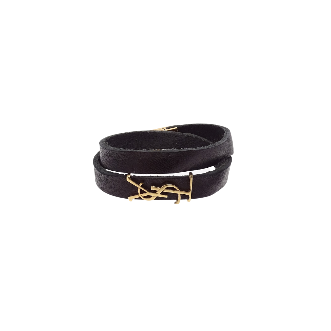 Saint Laurent Black Leather Opyum Double Wrap Bracelet