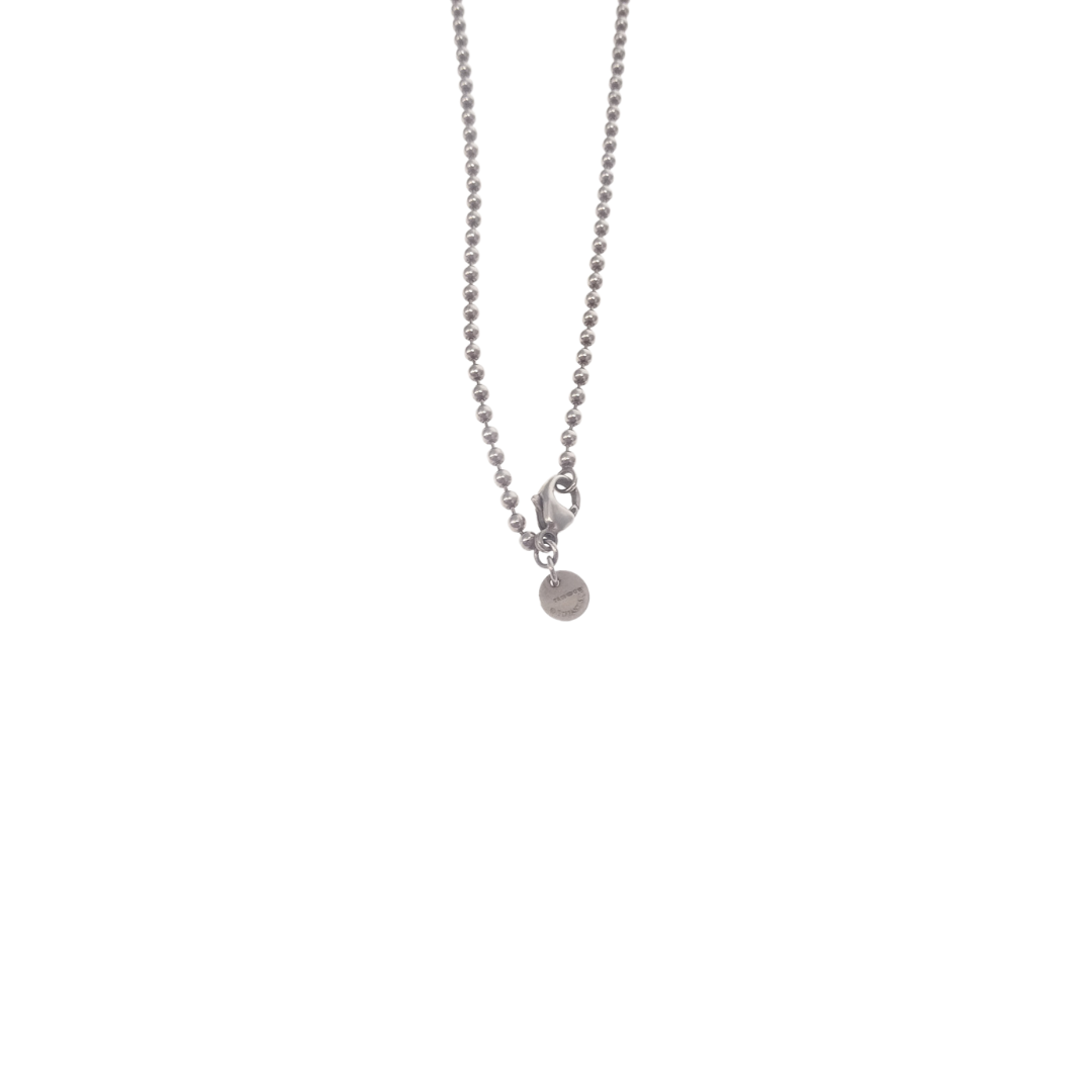 Tiffany & Co RTT Sterling Silver Heart Tag on Long Beaded Chain