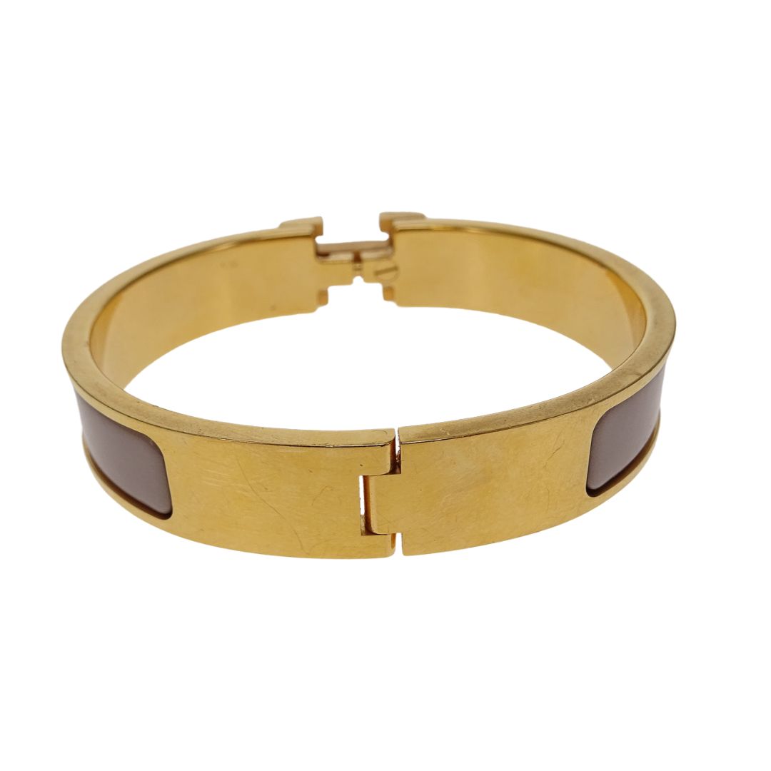 Hermes Clic H Bracelet Marron Glace Petit Modele Gold