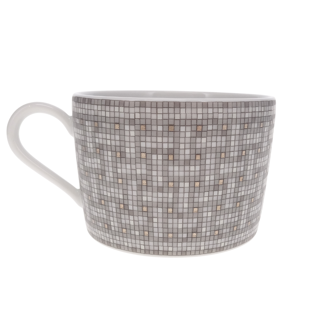 Hermes Mosaique au 24 Platinum Tea Cup and Saucer x2
