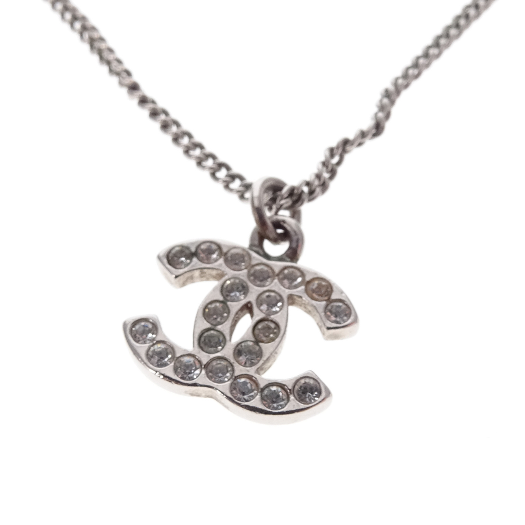 Chanel CC Strass Silvertone Small Pendant Necklace 2009