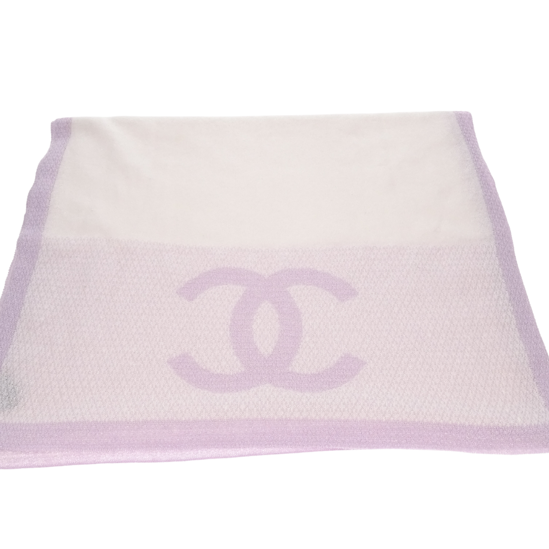 Chanel Scarf Light Wool Blench White/Lilac Glitter