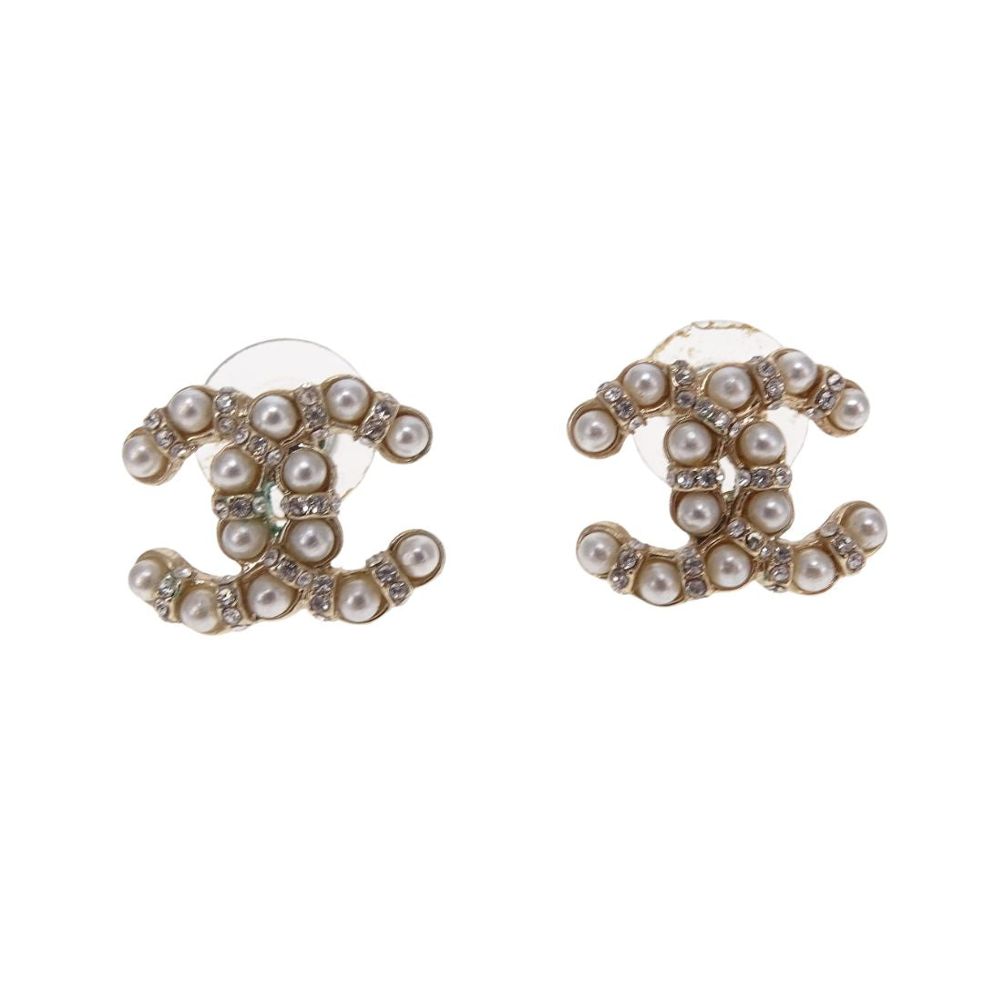 Chanel Costume Pearl & Goldtone Metal CC Earrings